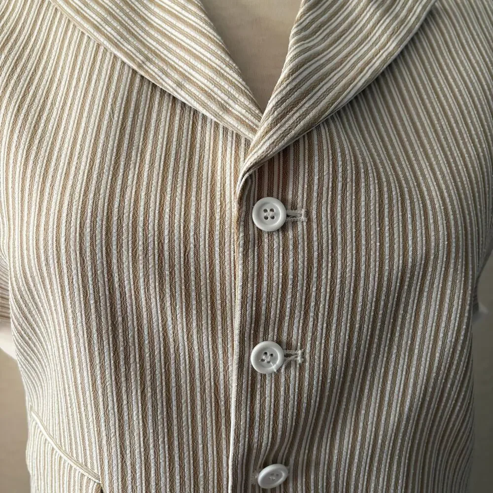 FORMAL SUIT VEST Unisex Adjustable Suave Pinstripes Cream/Tan Sz40R Androgynous